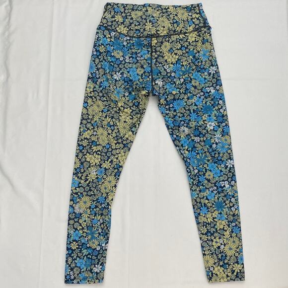 Free People Loose Control Wrap Leggings Floral Large Daisy Blue Green Yellow GUC - Picture 9 of 13